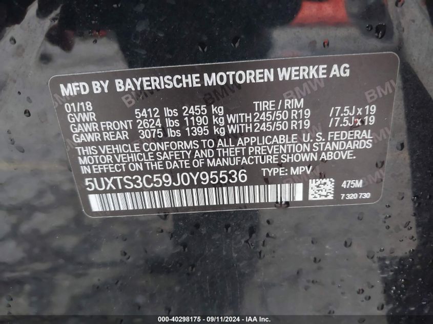 2018 BMW X3 M40I - 5UXTS3C59J0Y95536