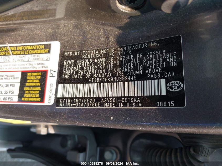 4T1BF1FK9HU352449 2017 Toyota Camry Se