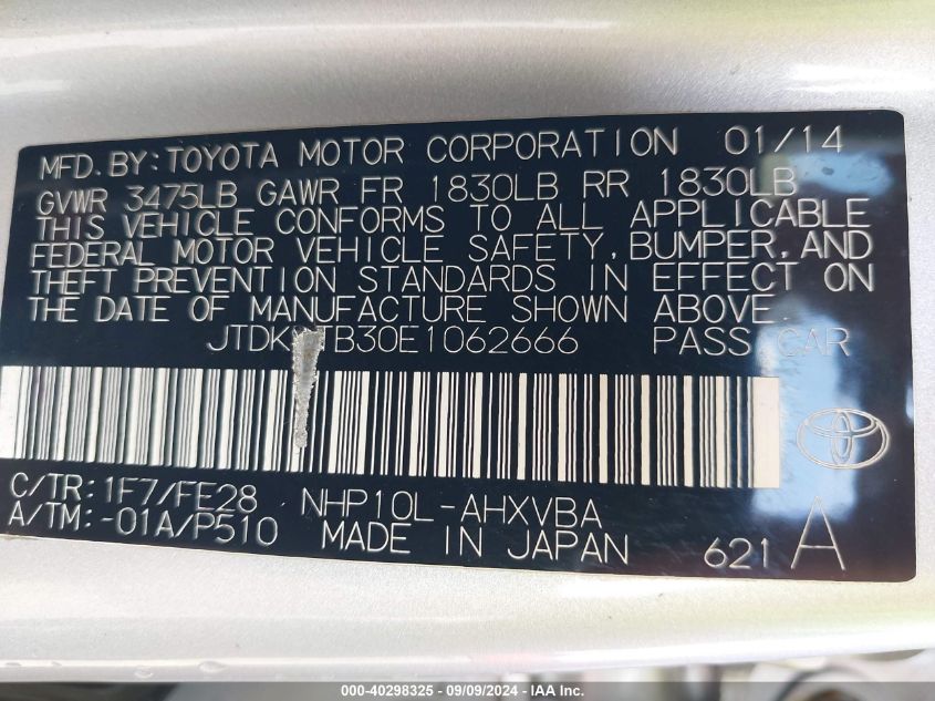 JTDKDTB30E1062666 2014 Toyota Prius C Four/One/Three/Two