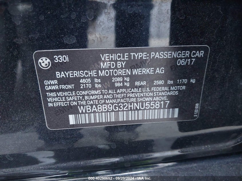 2017 BMW 330I - WBA8B9G32HNU55817