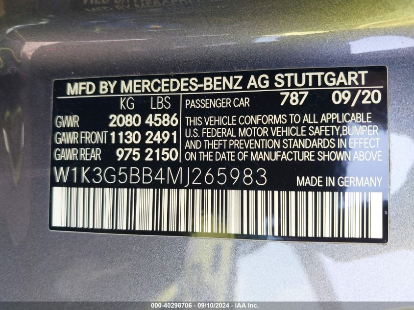 W1K3G5BB4MJ265983 2021 Mercedes-Benz Amg A 35 4Matic