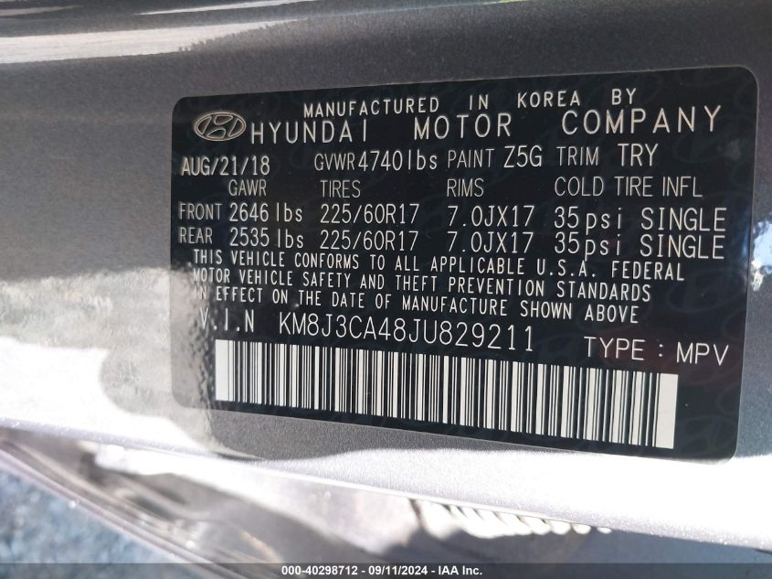 KM8J3CA48JU829211 2018 Hyundai Tucson Sel Plus