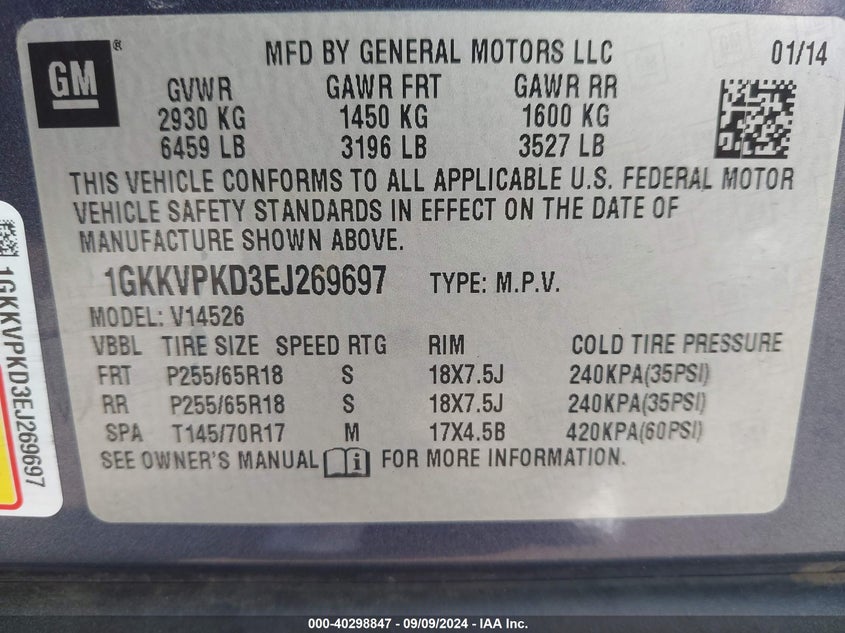 2014 GMC ACADIA SLE - 1GKKVPKD3EJ269697