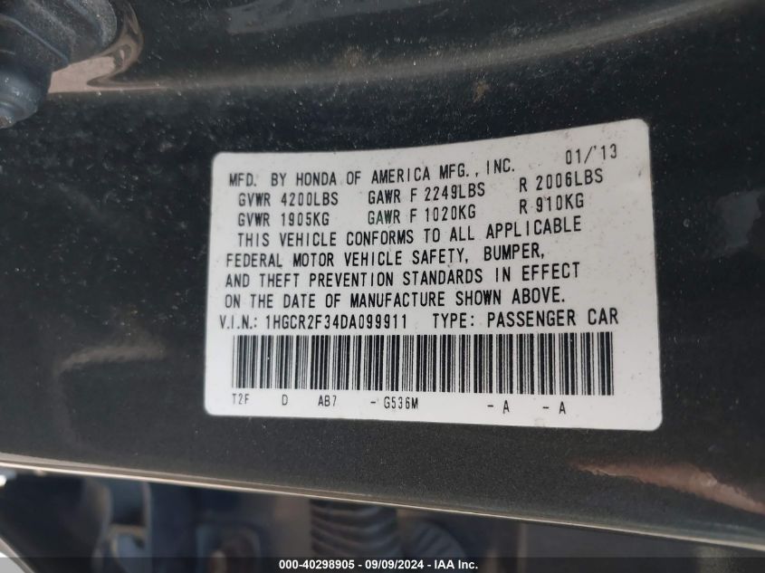 1HGCR2F34DA099911 2013 Honda Accord Lx