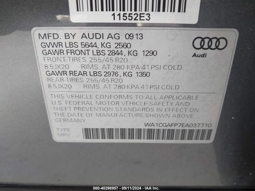 2014 Audi Sq5 Premium Plus VIN: WA1CGAFP7EA037710 Lot: 40298957