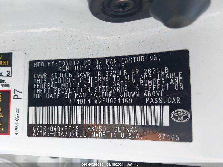 4T1BF1FK2FU031169 2015 Toyota Camry Se