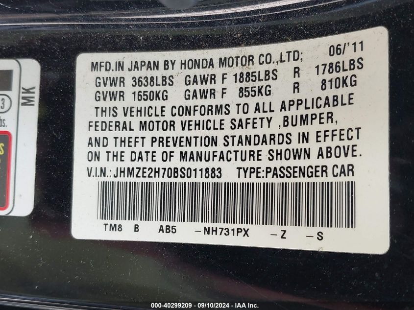 JHMZE2H70BS011883 2011 Honda Insight Ex