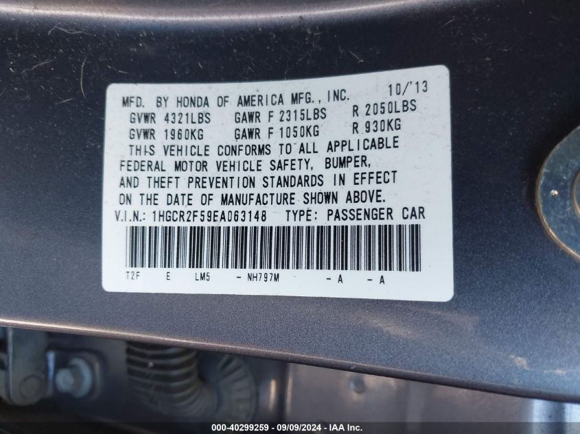 1HGCR2F59EA063148 2014 Honda Accord Sport