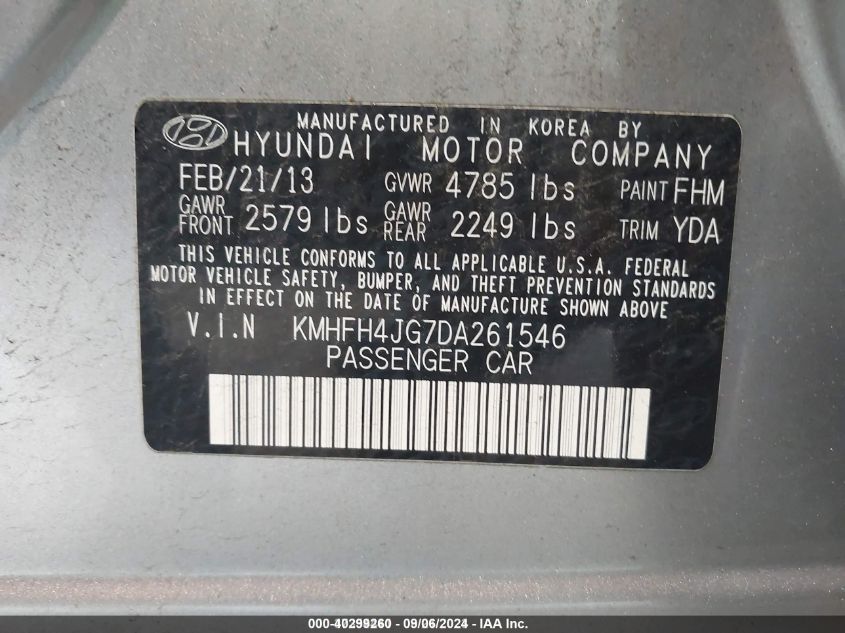 KMHFH4JG7DA261546 2013 Hyundai Azera