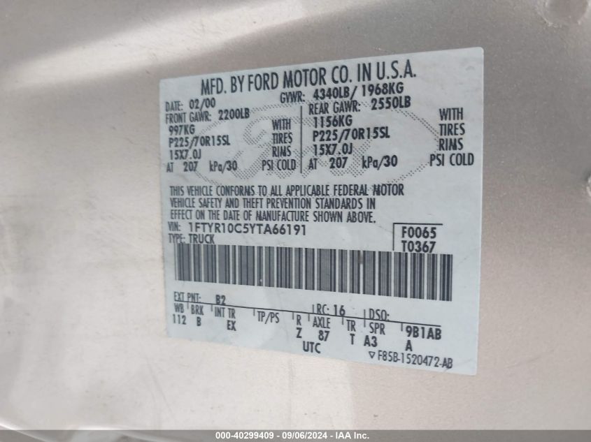 1FTYR10C5YTA66191 2000 Ford Ranger Xl/Xlt