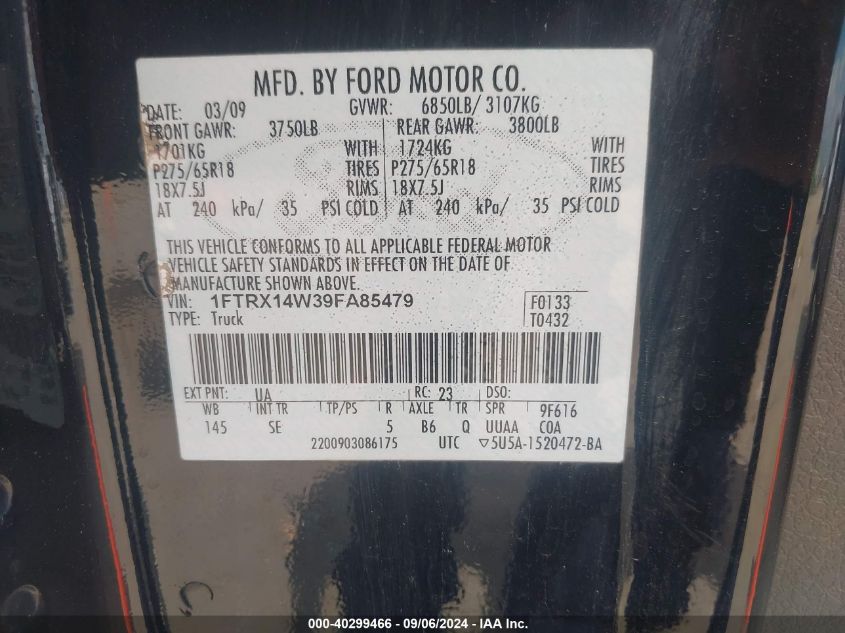 1FTRX14W39FA85479 2009 Ford F-150 Stx/Xl