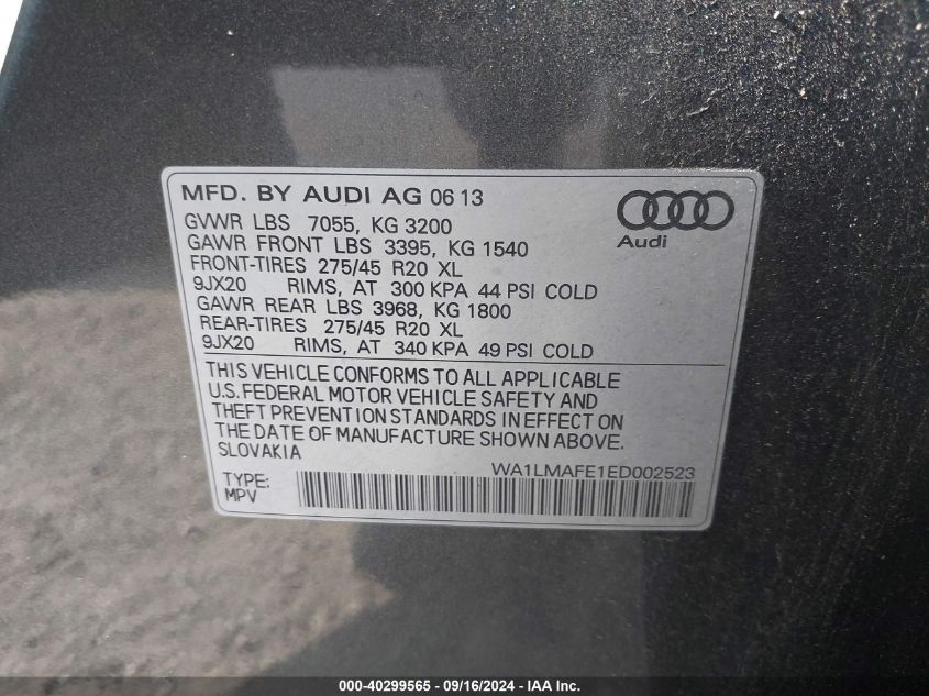 2014 Audi Q7 Premium Plus VIN: WA1LMAFE1ED002523 Lot: 40299565