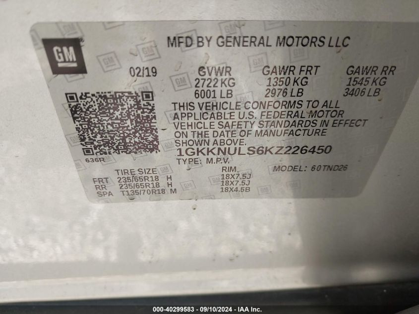 1GKKNULS6KZ226450 2019 GMC Acadia Slt-1