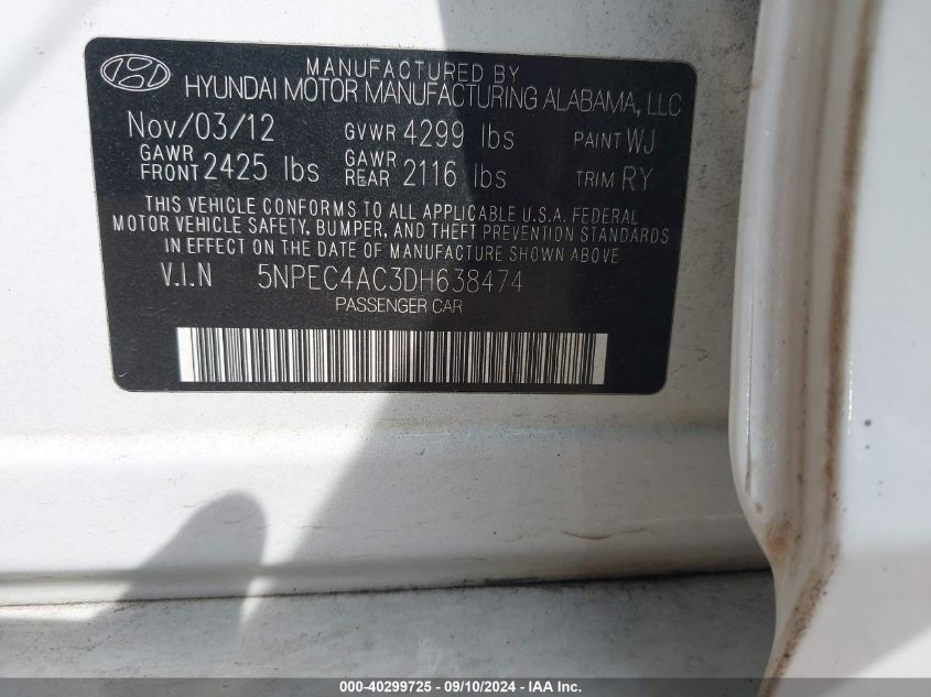 2013 HYUNDAI SONATA SE - 5NPEC4AC3DH638474