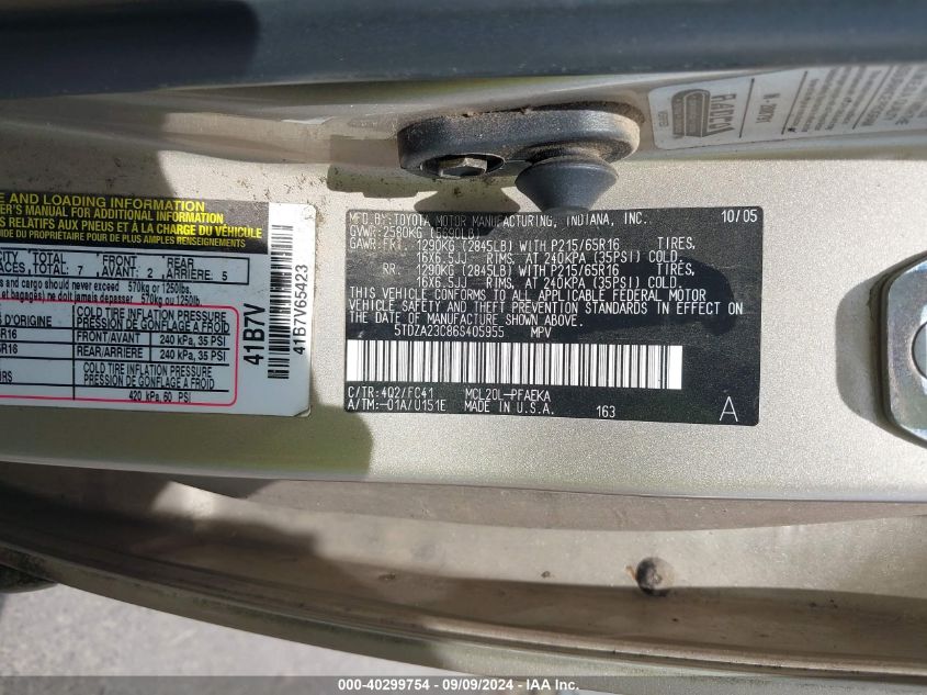 5TDZA23C86S405955 2006 Toyota Sienna Le