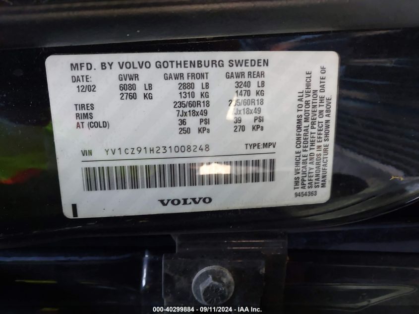 YV1CZ91H231008248 2003 Volvo Xc90 T6