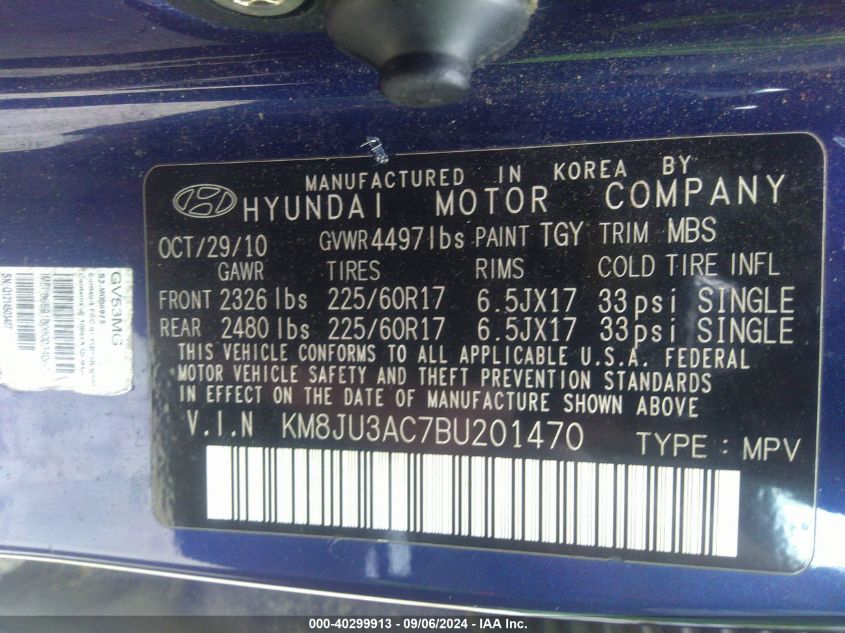 KM8JU3AC7BU201470 2011 Hyundai Tucson Gls