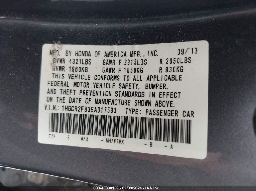 1HGCR2F83EA017583 2014 Honda Accord Ex-L