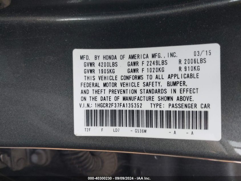 1HGCR2F37FA135352 2015 Honda Accord Lx