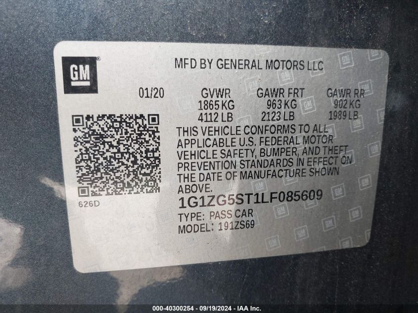 1G1ZG5ST1LF085609 2020 Chevrolet Malibu Fwd Rs