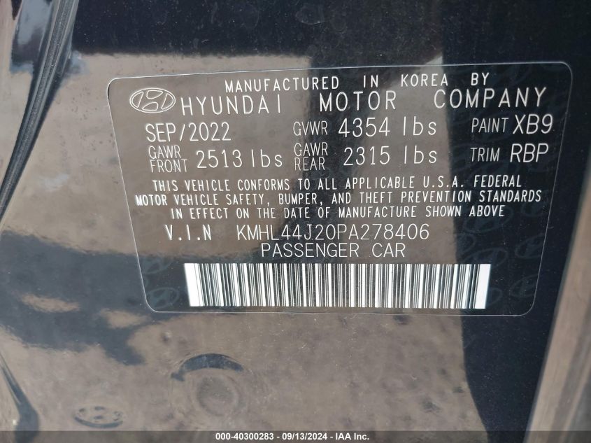 2023 Hyundai Sonata Sel Plus VIN: KMHL44J20PA278406 Lot: 40300283