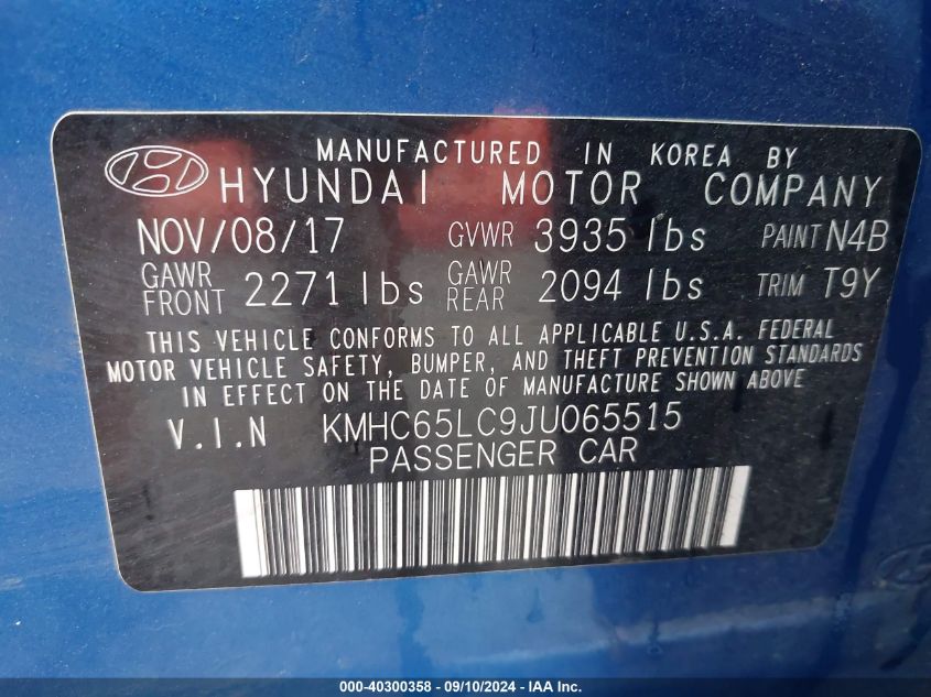 KMHC65LC9JU065515 2018 Hyundai Ioniq Hybrid Blue