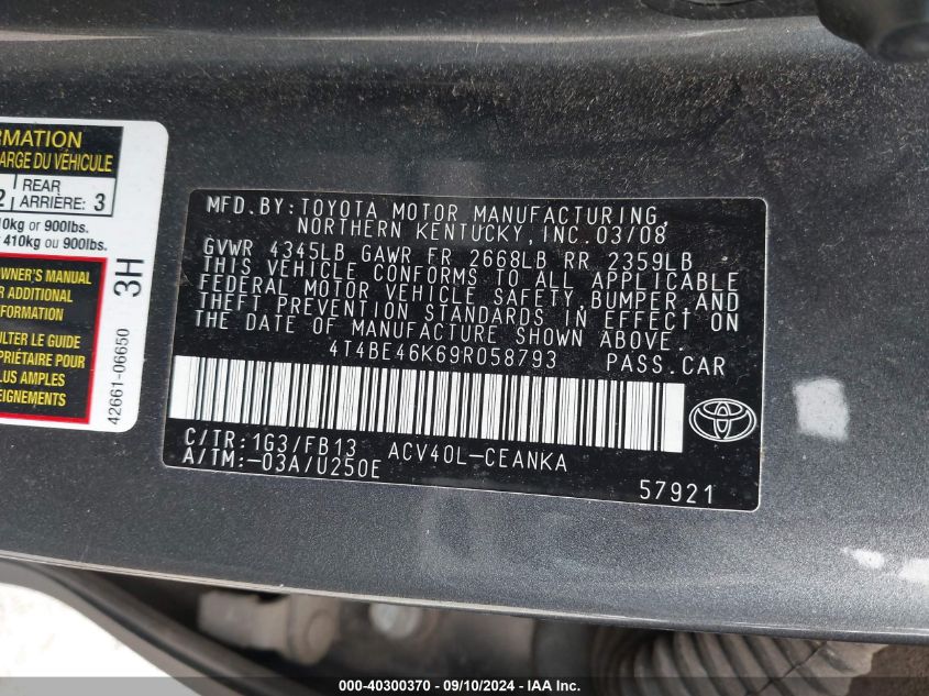 4T4BE46K69R058793 2009 Toyota Camry Se/Le/Xle