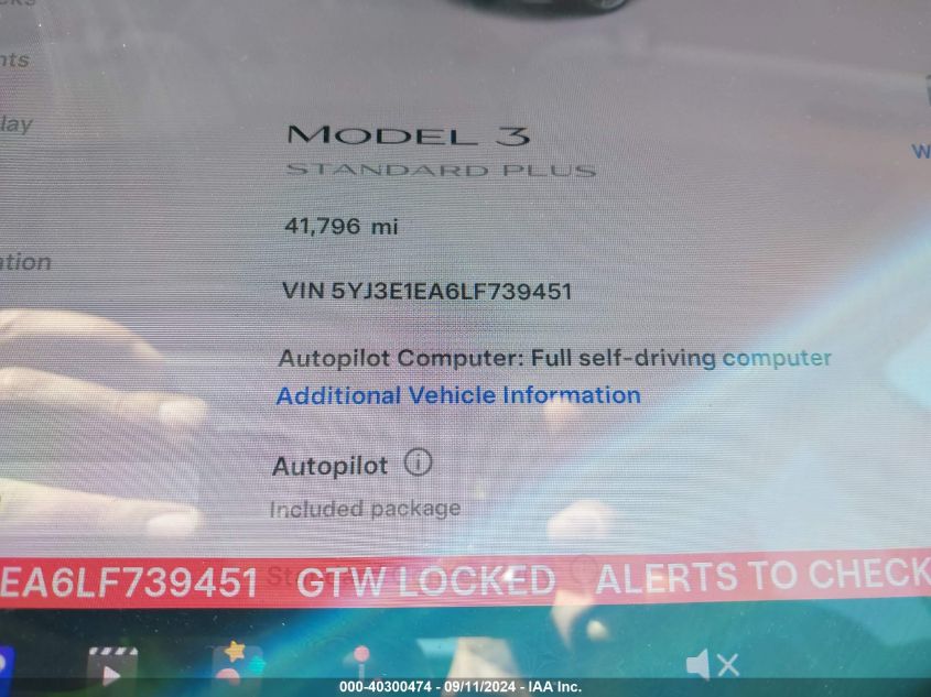 2020 TESLA MODEL 3 STANDARD RANGE PLUS REAR-WHEEL DRIVE/STANDARD RANGE REAR-WHEEL DRIVE - 5YJ3E1EA6LF739451