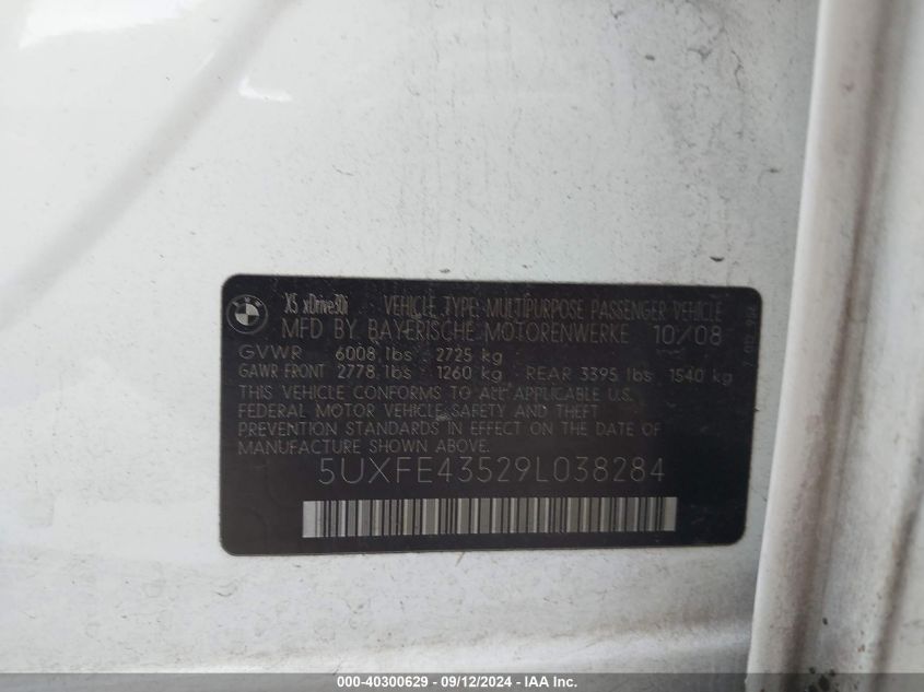 5UXFE43529L038284 2009 BMW X5 xDrive30I