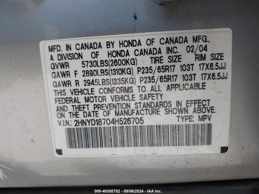 2HNYD18704H526705 2004 Acura Mdx