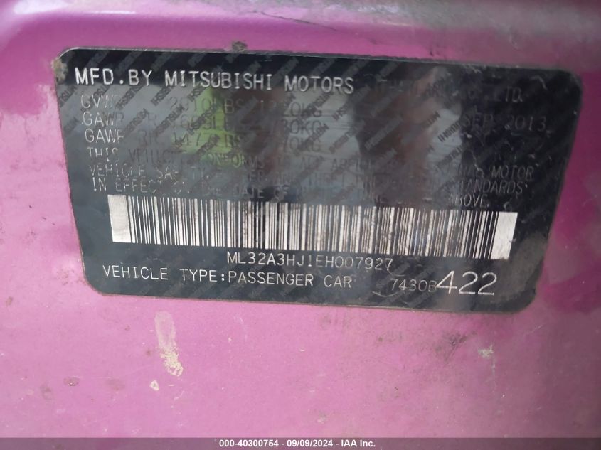 ML32A3HJ1EH007927 2014 Mitsubishi Mirage De