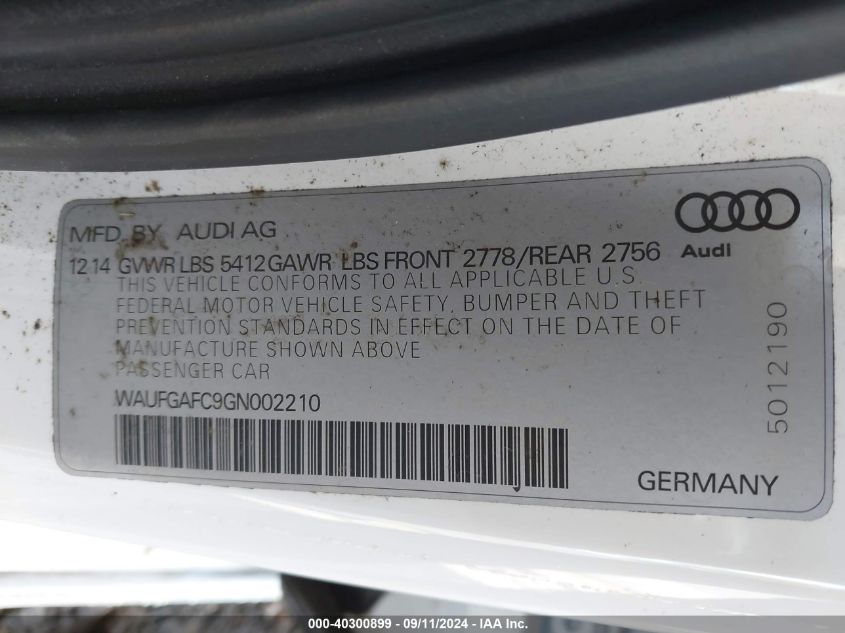 2016 Audi A6 3.0T Premium Plus VIN: WAUFGAFC9GN002210 Lot: 40300899