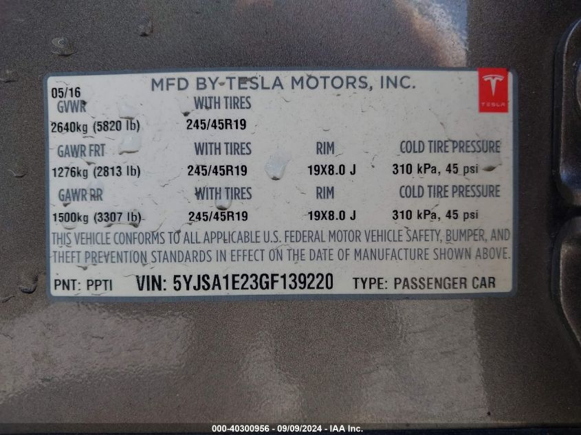 5YJSA1E23GF139220 2016 Tesla Model S 60D/70D/75D/85D/90D