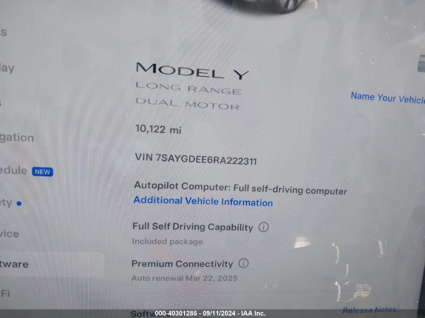 2024 Tesla Model Y Long Range Dual Motor All-Wheel Drive VIN: 7SAYGDEE6RA222311 Lot: 40301285