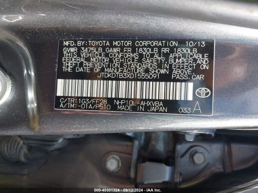 JTDKDTB3XD1555091 2013 Toyota Prius C Two