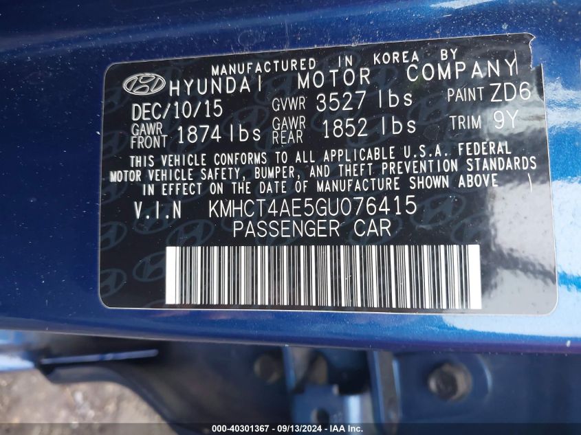 KMHCT4AE5GU076415 2016 Hyundai Accent Se