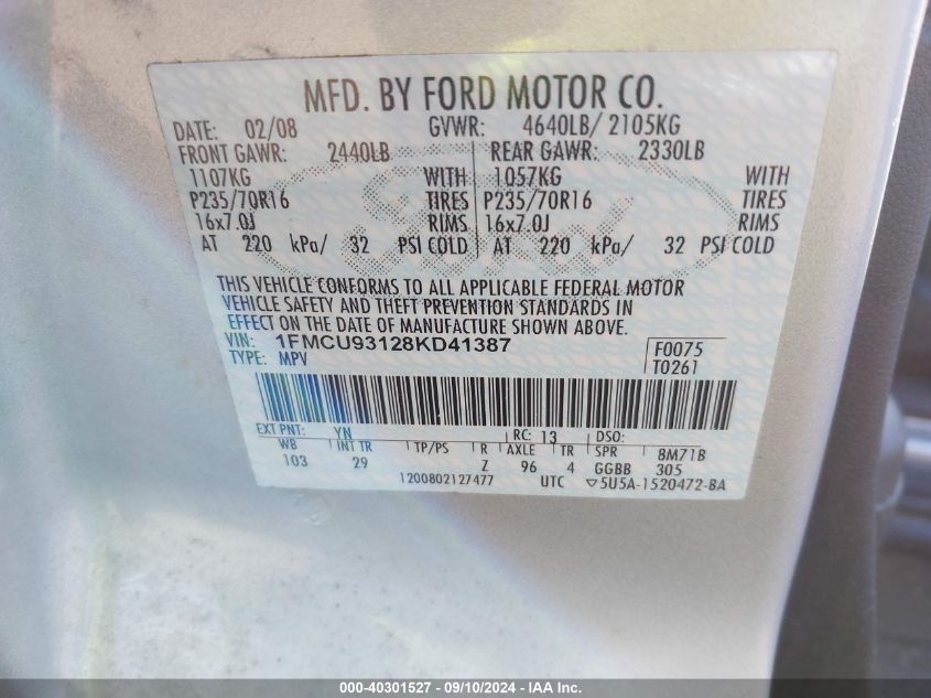 1FMCU93128KD41387 2008 Ford Escape Xlt