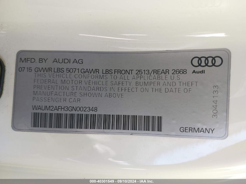 WAUM2AFH3GN002348 2016 Audi A5 Premium Plus S-Line