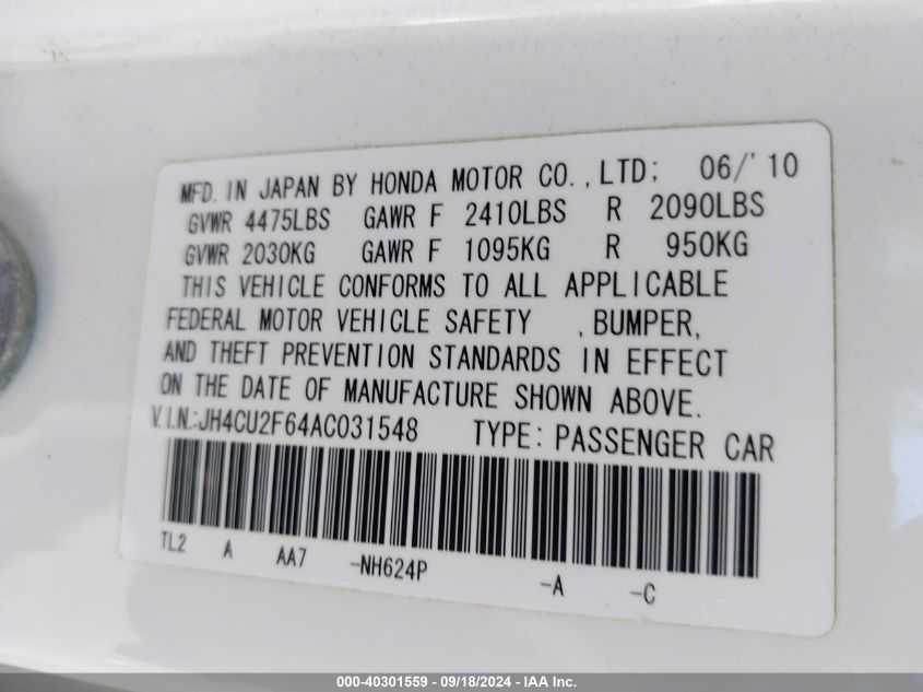 JH4CU2F64AC031548 2010 Acura Tsx 2.4