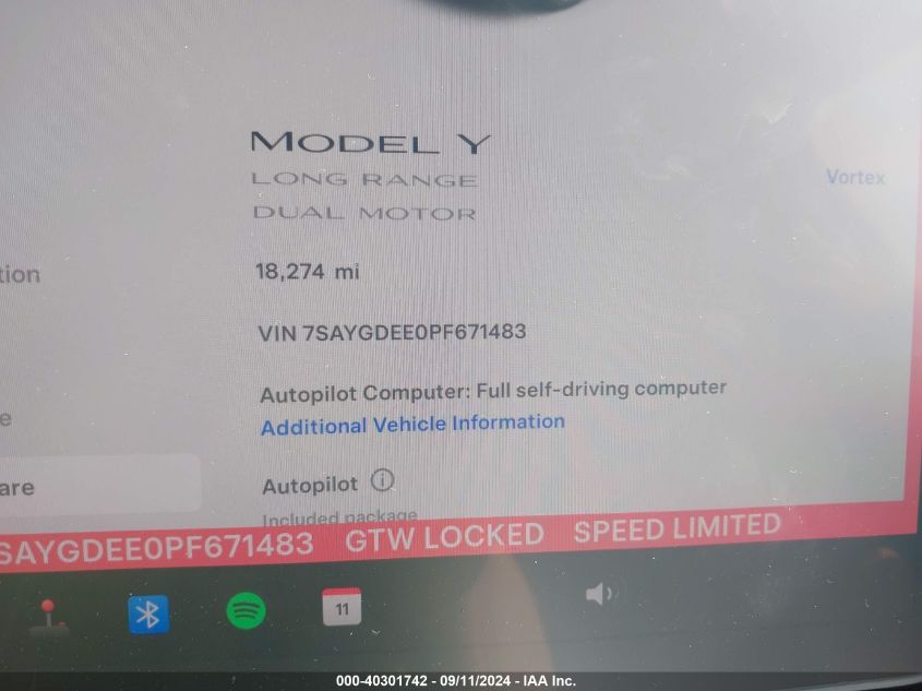 2023 Tesla Model Y VIN: 7SAYGDEE0PF671483 Lot: 40301742