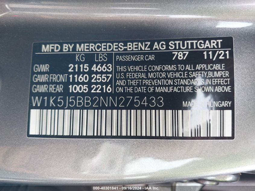 2022 Mercedes-Benz Amg Cla 35 4Matic VIN: W1K5J5BB2NN275433 Lot: 40301841