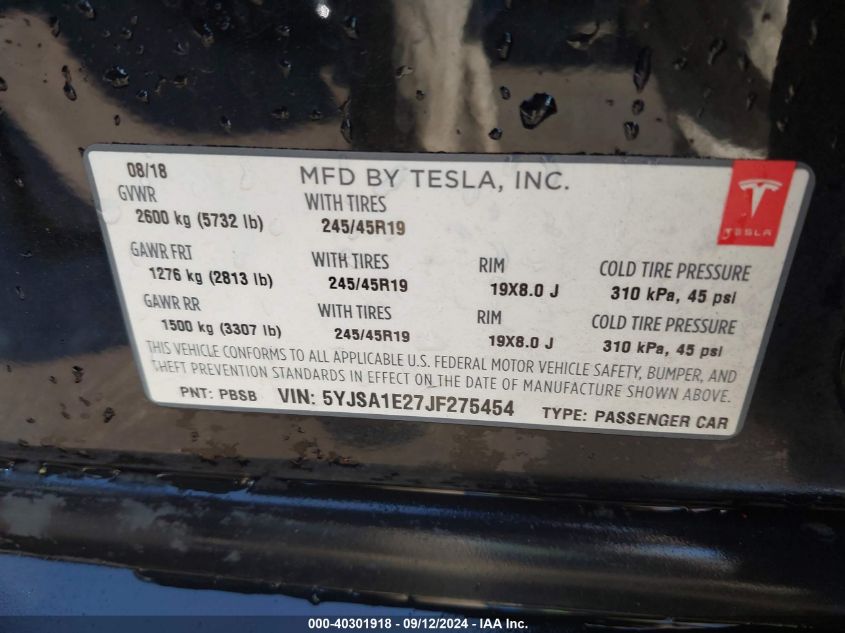 5YJSA1E27JF275454 2018 Tesla Model S 100D/75D/P100D