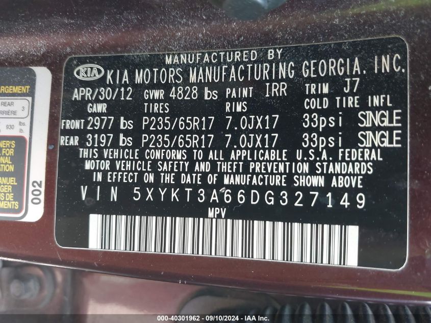 2013 KIA SORENTO LX - 5XYKT3A66DG327149