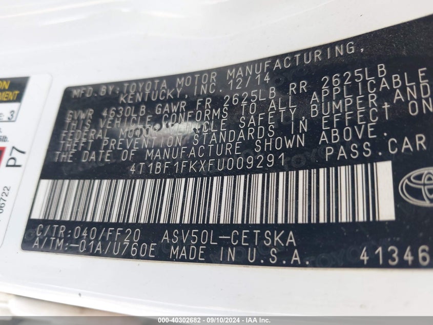 2015 TOYOTA CAMRY SE - 4T1BF1FKXFU009291