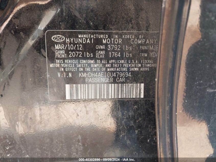 KMHDH4AE1CU479694 2012 Hyundai Elantra Gls (Ulsan Plant)