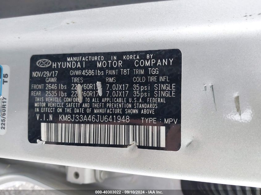 KM8J33A46JU641948 2018 Hyundai Tucson Limited/Sport And Eco/Se