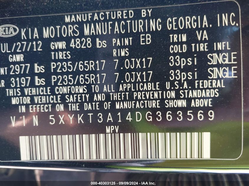 5XYKT3A14DG363569 2013 Kia Sorento Lx