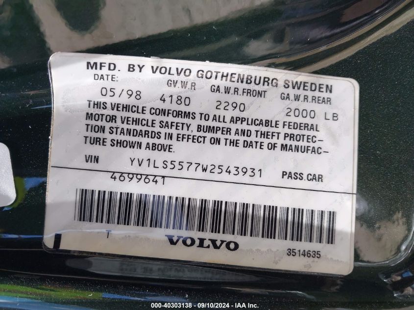 YV1LS5577W2543931 1998 Volvo S70