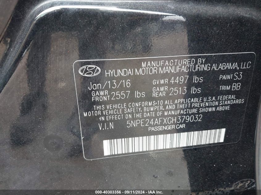 2016 HYUNDAI SONATA SE - 5NPE24AFXGH379032