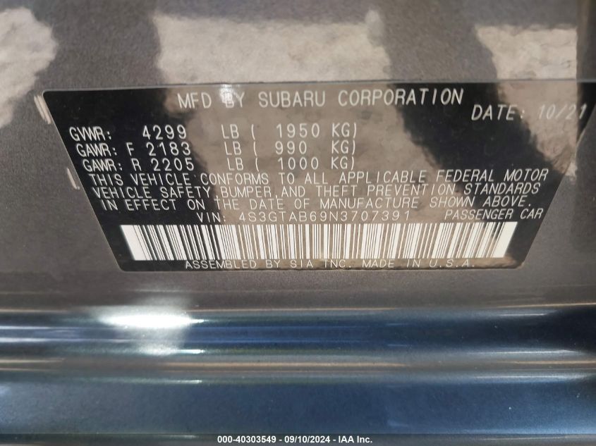 4S3GTAB69N3707391 2022 Subaru Impreza